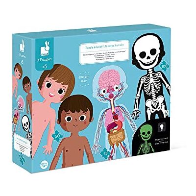 Janod Set van 4 reuzenpuzzels op het menselijk lichaam 50, 75 en 100 stukjes educatieve kaarten in 12 talen Ontdekking van het menselijk lichaam Vanaf 5 jaar J02681 Janod Set van 4 reuzenpuzzels op het menselijk lichaam 50, 75 en 100 stukjes educatieve kaarten in 12 talen Ontdekking van het menselijk lichaam Vanaf 5 jaar J02681
