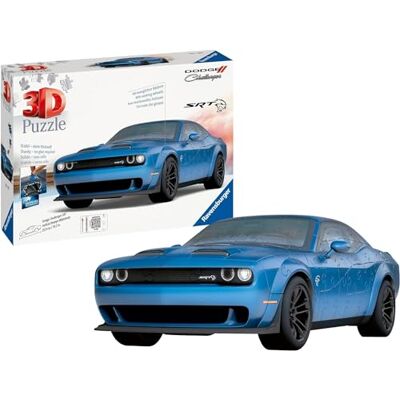 Ravensburger 3D-puzzel, Dodge Challenger Hellcat blauw, voor volwassenen en kinderen, 10 jaar, cadeau-idee, 163 stukjes Ravensburger 3D-puzzel, Dodge Challenger Hellcat blauw, voor volwassenen en kinderen, 10 jaar, cadeau-idee, 163 stukjes