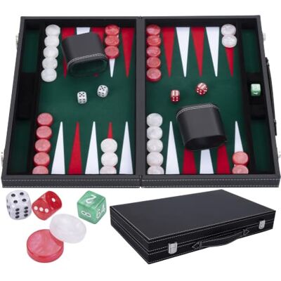 Engelhart 250508 Luxe Backgammon Groen 38 cm 15 Inch Kunstleer Vilt Inleg Parelmoer dobbelstenen en chips + 2 bekers Strategiespel Backgammon spellen Engelhart 250508 Luxe Backgammon Groen 38 cm 15 Inch Kunstleer Vilt Inleg Parelmoer dobbelstenen en chips + 2 bekers Strategiespel Backgammon spellen