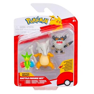 Pokémon PKW4095 Battle Figuurset Roselia, Mauzinger, Knogga, officiële figuren set Pokémon PKW4095 Battle Figuurset Roselia, Mauzinger, Knogga, officiële figuren set