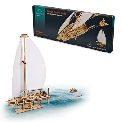UGEARS Ocean Beaty Yacht 3D houten puzzel, mechanische bouwset van hout, doe-het-zelf puzzelspeelgoed met papieren zeilen, denksportbouwset voor volwassenen UGEARS Ocean Beaty Yacht 3D houten puzzel, mechanische bouwset van hout, doe-het-zelf puzzelspeelgoed met papieren zeilen, denksportbouwset voor volwassenen