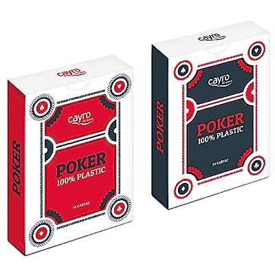 Cayro Pokerkaartspel – vanaf 16 jaar – met uitstekend glijden – ideaal voor klassieke tafelspellen – 100% kunststof – kleur rood en zwart Cayro Pokerkaartspel – vanaf 16 jaar – met uitstekend glijden – ideaal voor klassieke tafelspellen – 100% kunststof – kleur rood en zwart