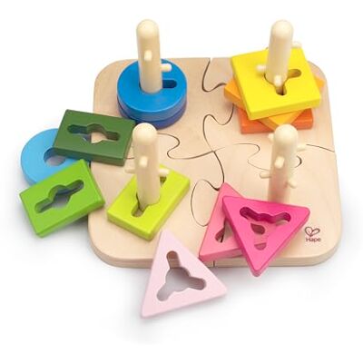 Hape Puzzel met knopen, creatief, logische puzzel van hout voor kinderen, stukjes in heldere kleuren, om te stapelen en te sorteren, vormen met inkepingen om op staven te glijden Hape Puzzel met knopen, creatief, logische puzzel van hout voor kinderen, stukjes in heldere kleuren, om te stapelen en te sorteren, vormen met inkepingen om op staven te glijden