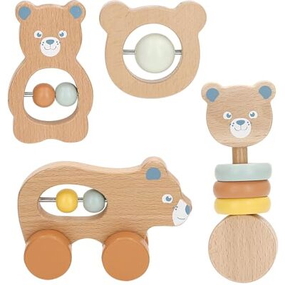 COLORBABY WOOMAX 39252 Set van 4 houten rammelaars voor baby's, beermotief, beweegbare kralen, pastelkleuren, FSC-gecertificeerd, afgeronde randen, educatief spel, speelgoed voor pasgeborenen, babyspelletjes COLORBABY WOOMAX 39252 Set van 4 houten rammelaars voor baby's, beermotief, beweegbare kralen, pastelkleuren, FSC-gecertificeerd, afgeronde randen, educatief spel, speelgoed voor pasgeborenen, babyspelletjes