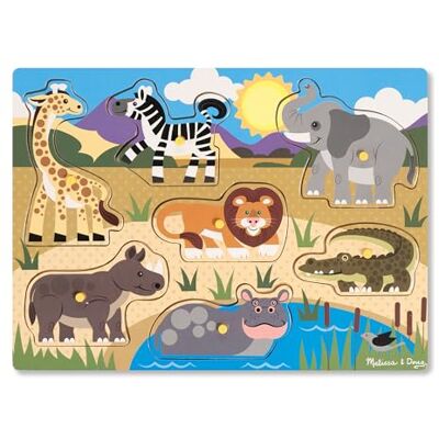 Melissa & Doug Houten puzzel met knoop, safaridieren, 2+, houten speelgoed Melissa & Doug Houten puzzel met knoop, safaridieren, 2+, houten speelgoed