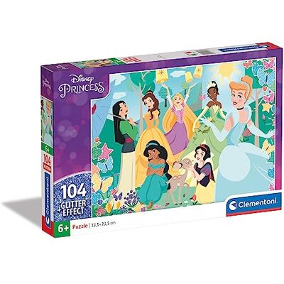Clementoni Disney Princess Glitter Princess-104-delige set, gemaakt in Italië, kinderen 6 jaar, cartoons, prinsessen, supercolor puzzel, meerkleurig, medium, 20346 Clementoni Disney Princess Glitter Princess-104-delige set, gemaakt in Italië, kinderen 6 jaar, cartoons, prinsessen, supercolor puzzel, meerkleurig, medium, 20346