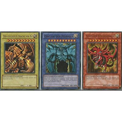 Konami Yu-Gi-Oh! Egyptische godenkaarten complete set Ultra Zeldzame Limited Edition (Slifer van de hemeldraak YGLD- DEG01 + Obelisk de pijnlijke YGLD-DEG02 + De gevleugelde draak van Ra YGLD-DEG03) Duitse versie Konami Yu-Gi-Oh! Egyptische godenkaarten complete set Ultra Zeldzame Limited Edition (Slifer van de hemeldraak YGLD- DEG01 + Obelisk de pijnlijke YGLD-DEG02 + De gevleugelde draak van Ra YGLD-DEG03) Duitse versie