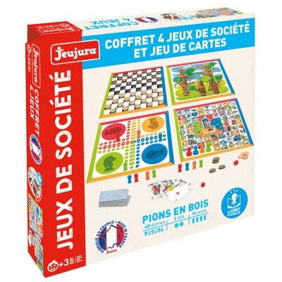 Jeujura Box met 4 Board & Card Games tafelspellen, meerkleurig (J8456) Jeujura Box met 4 Board & Card Games tafelspellen, meerkleurig (J8456)