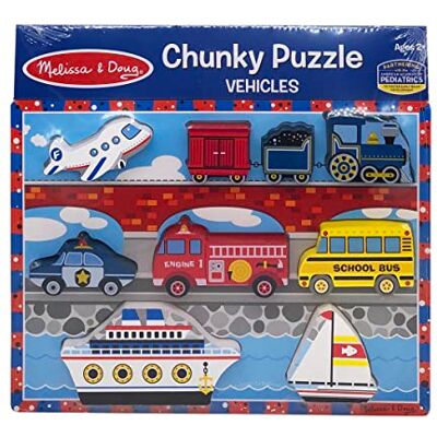 Melissa & Doug Houten puzzel met grote stukken voertuigen (9 stuks) Melissa & Doug Houten puzzel met grote stukken voertuigen (9 stuks)