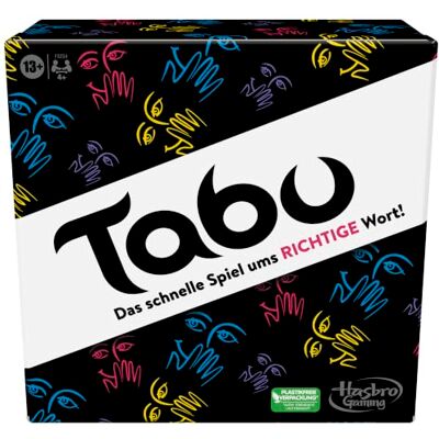 Hasbro Klassiek Taboo-spel, woordspel om te raden, groepsspel voor tieners en volwassenen, bordspel voor 4 spelers en ouder, vanaf 13 jaar, Duitse versie Hasbro Klassiek Taboo-spel, woordspel om te raden, groepsspel voor tieners en volwassenen, bordspel voor 4 spelers en ouder, vanaf 13 jaar, Duitse versie