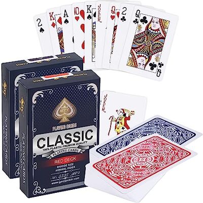 Generic 2 speelkaarten van kunststof, waterdicht kaartspel, professionele kwaliteit, 100% waterbestendige kunststof, flexibel en robuust, bridge & poker, duo-pack rood + blauw Generic 2 speelkaarten van kunststof, waterdicht kaartspel, professionele kwaliteit, 100% waterbestendige kunststof, flexibel en robuust, bridge & poker, duo-pack rood + blauw