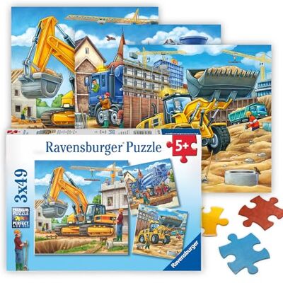 Ravensburger Grote bouwvoertuigen puzzel 3 x 49 stukjes Ravensburger Grote bouwvoertuigen puzzel 3 x 49 stukjes