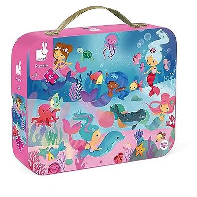Janod Puzzel voor kinderen, zeemeermin, 24-delig, educatief spel, fijne motoriek en concentratie, koffer met handvat, gemaakt in Frankrijk, FSC-gecertificeerd, plantaardige inkt, vanaf 3 jaar, J02613 Janod Puzzel voor kinderen, zeemeermin, 24-delig, educatief spel, fijne motoriek en concentratie, koffer met handvat, gemaakt in Frankrijk, FSC-gecertificeerd, plantaardige inkt, vanaf 3 jaar, J02613