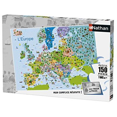 Nathan Kinderpuzzel 150 stukjes Kaart van Europa Meisjes of jongens vanaf 7 jaar Hoogwaardige puzzel dik en duurzaam karton cartografie 86835 Nathan Kinderpuzzel 150 stukjes Kaart van Europa Meisjes of jongens vanaf 7 jaar Hoogwaardige puzzel dik en duurzaam karton cartografie 86835