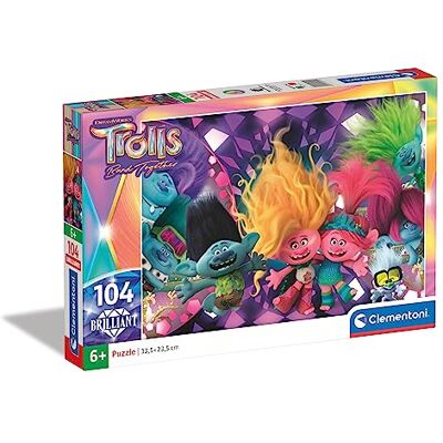 Clementoni Briljante puzzel trollen 3-104 stukjes, voor kinderen van 6 jaar, cartoon gemaakt in Italië Clementoni Briljante puzzel trollen 3-104 stukjes, voor kinderen van 6 jaar, cartoon gemaakt in Italië