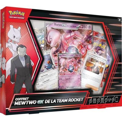 Pokémon : Mewtwo-ex set van Team Rocket van Pokemon TCG (1 glanzende promokaart, 1 grote glanzende kaart en 4 boosters) Pokémon : Mewtwo-ex set van Team Rocket van Pokemon TCG (1 glanzende promokaart, 1 grote glanzende kaart en 4 boosters)