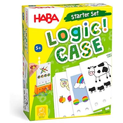 HABA LogiCase Starter Set 5+ (kinderspel): 40 ratelkaarten met 77 puzzels, 1 kleine kaart (zand), 1 puzzeldoos, 1 houten stift met koord en koordstopper HABA LogiCase Starter Set 5+ (kinderspel): 40 ratelkaarten met 77 puzzels, 1 kleine kaart (zand), 1 puzzeldoos, 1 houten stift met koord en koordstopper