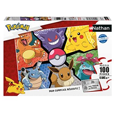 Nathan Kinderpuzzel 100 stukjes Pikachu, Eevee en gezelschap Meisje of jongen vanaf 6 jaar Hoogwaardige puzzel dik en duurzaam karton Pokémon 86188 Nathan Kinderpuzzel 100 stukjes Pikachu, Eevee en gezelschap Meisje of jongen vanaf 6 jaar Hoogwaardige puzzel dik en duurzaam karton Pokémon 86188