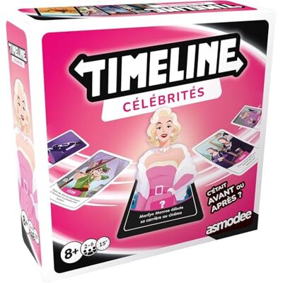Asmodee Timeline Beroemdheden Gezelschapsspel algemene familiecultuur vanaf 8 jaar beroemdheden popcultuur 2 tot 6 spelers 15 minuten Franse versie Asmodee Timeline Beroemdheden Gezelschapsspel algemene familiecultuur vanaf 8 jaar beroemdheden popcultuur 2 tot 6 spelers 15 minuten Franse versie