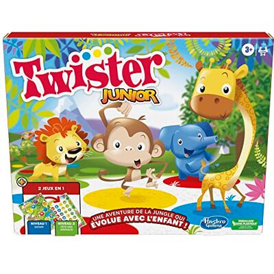Hasbro Twister Junior, omkeerbare jungle avonturenmat, 2 spellen in 1, indoor groepsspel voor 2 tot 4 spelers (Franse versie) Hasbro Twister Junior, omkeerbare jungle avonturenmat, 2 spellen in 1, indoor groepsspel voor 2 tot 4 spelers (Franse versie)