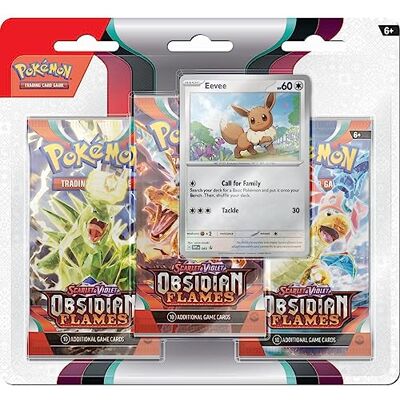 Pokémon JCC – scharlaken en paars – blisterverpakking met 3 boosterverpakkingen van obsidiaan evee en tomberro (1 willekeurige booster Pokémon JCC – scharlaken en paars – blisterverpakking met 3 boosterverpakkingen van obsidiaan evee en tomberro (1 willekeurige booster