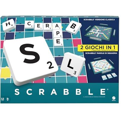 Mattel Scrabble Het bordspel van woorden, nieuwe versie met dubbel bord en teamwoordmodus, bevat 50 doelen, Italiaanse editie, 8+ jaar, HXW03 Mattel Scrabble Het bordspel van woorden, nieuwe versie met dubbel bord en teamwoordmodus, bevat 50 doelen, Italiaanse editie, 8+ jaar, HXW03