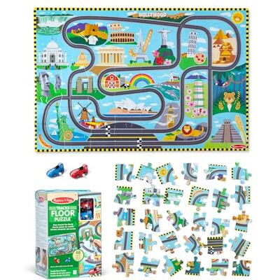 Melissa & Doug Race Around the World Tracks kartonnen puzzel en opwindvoertuigen, bezette board, puzzels voor kinderen vanaf 3 jaar, Montessori-speelgoed voor peuters, cadeau voor jongens of Melissa & Doug Race Around the World Tracks kartonnen puzzel en opwindvoertuigen, bezette board, puzzels voor kinderen vanaf 3 jaar, Montessori-speelgoed voor peuters, cadeau voor jongens of