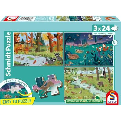 SCHMIDT Wald & Wiesentiere: Kinderpuzzel Graspappe Standaard 3 x 24 stukjes SCHMIDT Wald & Wiesentiere: Kinderpuzzel Graspappe Standaard 3 x 24 stukjes