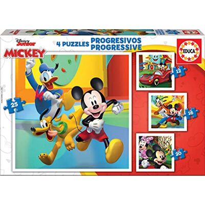 Educa Mickey en zijn vrienden (4 progressieve kartonnen puzzels van elk 12, 16, 20 en 25 stuks) Educa Mickey en zijn vrienden (4 progressieve kartonnen puzzels van elk 12, 16, 20 en 25 stuks)