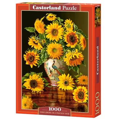 Castorland C-103843 puzzel, 1000 stukjes, zonnebloemen in een vaas, pauw, meerkleurig Castorland C-103843 puzzel, 1000 stukjes, zonnebloemen in een vaas, pauw, meerkleurig
