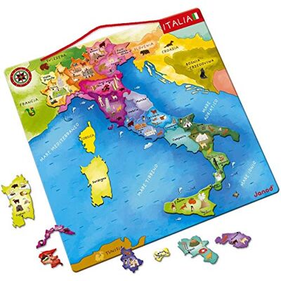 Janod J05488 puzzel, Italiaanse kaart van hout, 20 magneten, 36 x 36 cm, leerspel voor kinderen vanaf 7 jaar Janod J05488 puzzel, Italiaanse kaart van hout, 20 magneten, 36 x 36 cm, leerspel voor kinderen vanaf 7 jaar