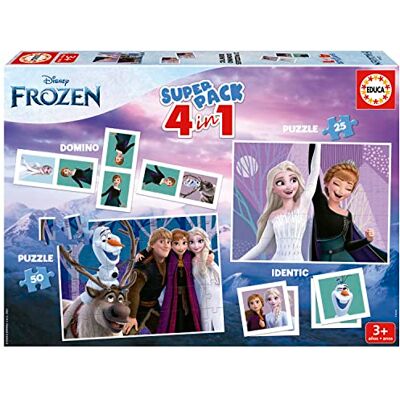 Educa Superpack Frozen gezelschapsspel voor kinderen zoals Domino, Identic en 2 puzzels van 25 en 50 stukjes, meerdere speelmogelijkheden om alleen of begeleid te spelen, vanaf 3 jaar Educa Superpack Frozen gezelschapsspel voor kinderen zoals Domino, Identic en 2 puzzels van 25 en 50 stukjes, meerdere speelmogelijkheden om alleen of begeleid te spelen, vanaf 3 jaar