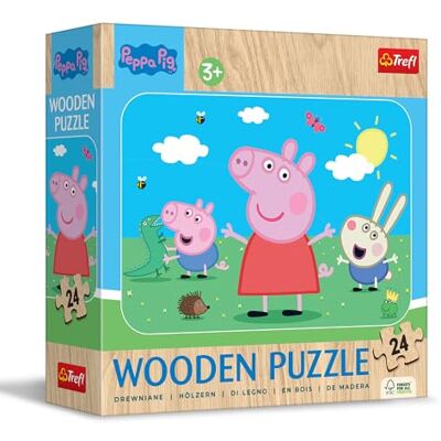 Trefl Houten puzzel: Peppa Pig, maak kennis met schattige Peppa 24 stukjes, houten puzzel, afgeronde randen, decoratief patroon op de achterkant, voor kinderen vanaf 3 jaar Trefl Houten puzzel: Peppa Pig, maak kennis met schattige Peppa 24 stukjes, houten puzzel, afgeronde randen, decoratief patroon op de achterkant, voor kinderen vanaf 3 jaar