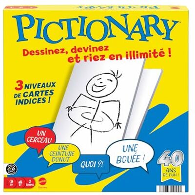 Mattel Pictionary JDX98 Gezelschapsspel voor jongens en meisjes, volwassenen en speelavonden voor twee teams met uitwisbare inktmarker, krijtborden en zandloper Mattel Pictionary JDX98 Gezelschapsspel voor jongens en meisjes, volwassenen en speelavonden voor twee teams met uitwisbare inktmarker, krijtborden en zandloper