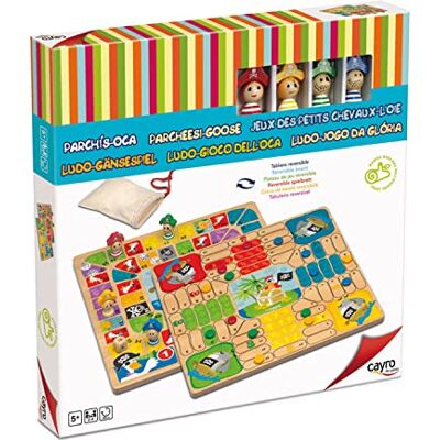 Cayro Parchis et Gans vanaf 5 jaar model piraten dubbel bordspel voor kinderen en volwassenen omkeerbaar bord en houten onderdelen 2-4 spelers Cayro Parchis et Gans vanaf 5 jaar model piraten dubbel bordspel voor kinderen en volwassenen omkeerbaar bord en houten onderdelen 2-4 spelers
