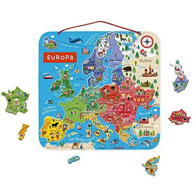 Janod Puzzel Europese kaart magnetisch van hout 40 magnetische delen 45 x 45 cm Spaanse versie educatief spel vanaf 7 jaar, J05474 Janod Puzzel Europese kaart magnetisch van hout 40 magnetische delen 45 x 45 cm Spaanse versie educatief spel vanaf 7 jaar, J05474
