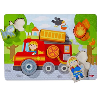 HABA Puzzel van hout, brandweerauto van hout, 12 maanden en meer 306291, 306291, kleurrijk HABA Puzzel van hout, brandweerauto van hout, 12 maanden en meer 306291, 306291, kleurrijk