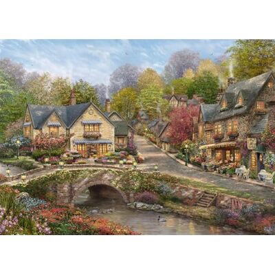 SCHMIDT Zomer in Cobblestone Village: Thomas Kinkade puzzel 2000 stukjes SCHMIDT Zomer in Cobblestone Village: Thomas Kinkade puzzel 2000 stukjes