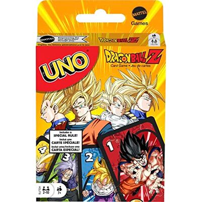 Mattel UNO Dragon Ball Z Familienachtkaartspel met afbeeldingen over het thema van de tv-serie en speciale regels voor 2 tot 10 spelers Mattel UNO Dragon Ball Z Familienachtkaartspel met afbeeldingen over het thema van de tv-serie en speciale regels voor 2 tot 10 spelers
