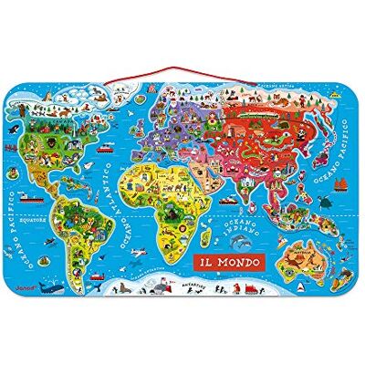 Janod Puzzel wereldkaart magnetisch van hout 92 magnetische delen 70 x 43 cm Italiaanse versie educatief spel vanaf 7 jaar, J05513 Janod Puzzel wereldkaart magnetisch van hout 92 magnetische delen 70 x 43 cm Italiaanse versie educatief spel vanaf 7 jaar, J05513