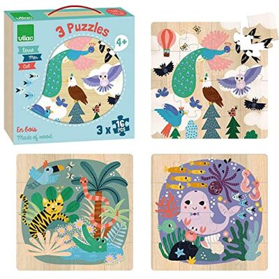 Vilac Puzzels Terre-Mer-Ciel vanaf 4 jaar-8536, 8536, meerkleurig Vilac Puzzels Terre-Mer-Ciel vanaf 4 jaar-8536, 8536, meerkleurig
