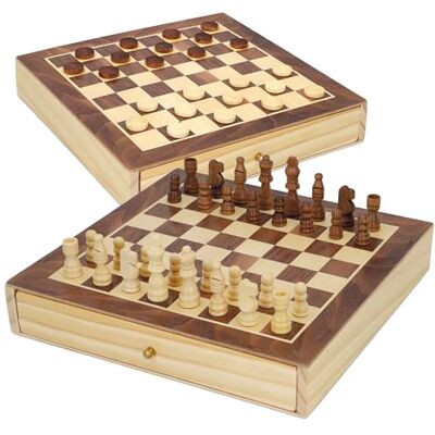 COLORBABY CB Games 45594 2-in-1 schaak- en dambordspel van hout met lade, 30 x 30 cm COLORBABY CB Games 45594 2-in-1 schaak- en dambordspel van hout met lade, 30 x 30 cm