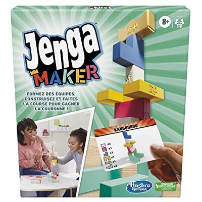 Hasbro Jenga Maker Stapeltoren met blokken van echt massief hout, spel voor kinderen vanaf 8 jaar, voor 2-6 spelers (Franse versie) Hasbro Jenga Maker Stapeltoren met blokken van echt massief hout, spel voor kinderen vanaf 8 jaar, voor 2-6 spelers (Franse versie)