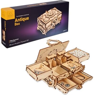UGEARS Puzzel 3D mechanisch van hout, antiek sieradenkistje van hout, 3D, bouwspel, houten kist, houten kit, 3D voor volwassenen, cadeau verjaardag, Kerstmis UGEARS Puzzel 3D mechanisch van hout, antiek sieradenkistje van hout, 3D, bouwspel, houten kist, houten kit, 3D voor volwassenen, cadeau verjaardag, Kerstmis