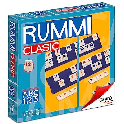 Cayro Rummi 8 jaar Klassiek model Bordspellen voor kinderen en volwassenen Grappig spel 106 stukjes 1 stoffen zak en 4 houders 2 tot 4 spelers Cayro Rummi 8 jaar Klassiek model Bordspellen voor kinderen en volwassenen Grappig spel 106 stukjes 1 stoffen zak en 4 houders 2 tot 4 spelers