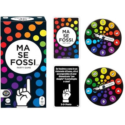 Mattel En Se Fossi..., volwassen spel met belachelijke vragen en stemmen met kaarten en wielen voor 3-8 spelers, Italiaanse versie, HYB60 Mattel En Se Fossi..., volwassen spel met belachelijke vragen en stemmen met kaarten en wielen voor 3-8 spelers, Italiaanse versie, HYB60