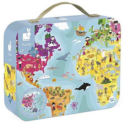 Janod Puzzel voor kinderen, wereld, 208 delen – voor- en achterkant – educatief spel geografie – leren fijne motoriek en concentratie – vanaf 7 jaar, J02655 Janod Puzzel voor kinderen, wereld, 208 delen – voor- en achterkant – educatief spel geografie – leren fijne motoriek en concentratie – vanaf 7 jaar, J02655