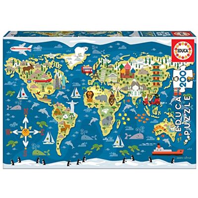 Educa Wereldkaart Sean Sims 200-delige kinderpuzzel vanaf 6 jaar (19292) Educa Wereldkaart Sean Sims 200-delige kinderpuzzel vanaf 6 jaar (19292)