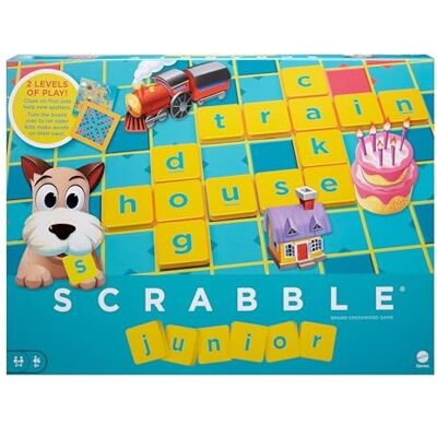 Mattel Scrabble Y9667 kruiswoordpuzzel voor kinderen met 2 spellen in 1, 2-zijdig speelbord voor 2-4 spelers van 6 tot 10 jaar Mattel Scrabble Y9667 kruiswoordpuzzel voor kinderen met 2 spellen in 1, 2-zijdig speelbord voor 2-4 spelers van 6 tot 10 jaar