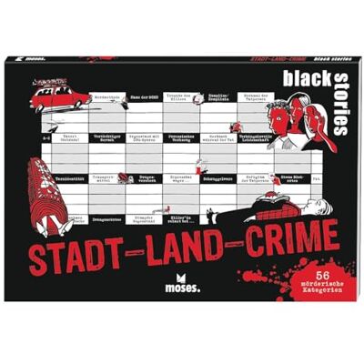 moses . Black Stories City-Land-Crime – Variante de rivière de ville et pays avec 56 catégories meurtrières, bloc de jeu DIN A4 avec 50 feuilles, plaisir de fête souple à partir de 12 ans moses . Black Stories City-Land-Crime – Variante de rivière de ville et pays avec 56 catégories meurtrières, bloc de jeu DIN A4 avec 50 feuilles, plaisir de fête souple à partir de 12 ans